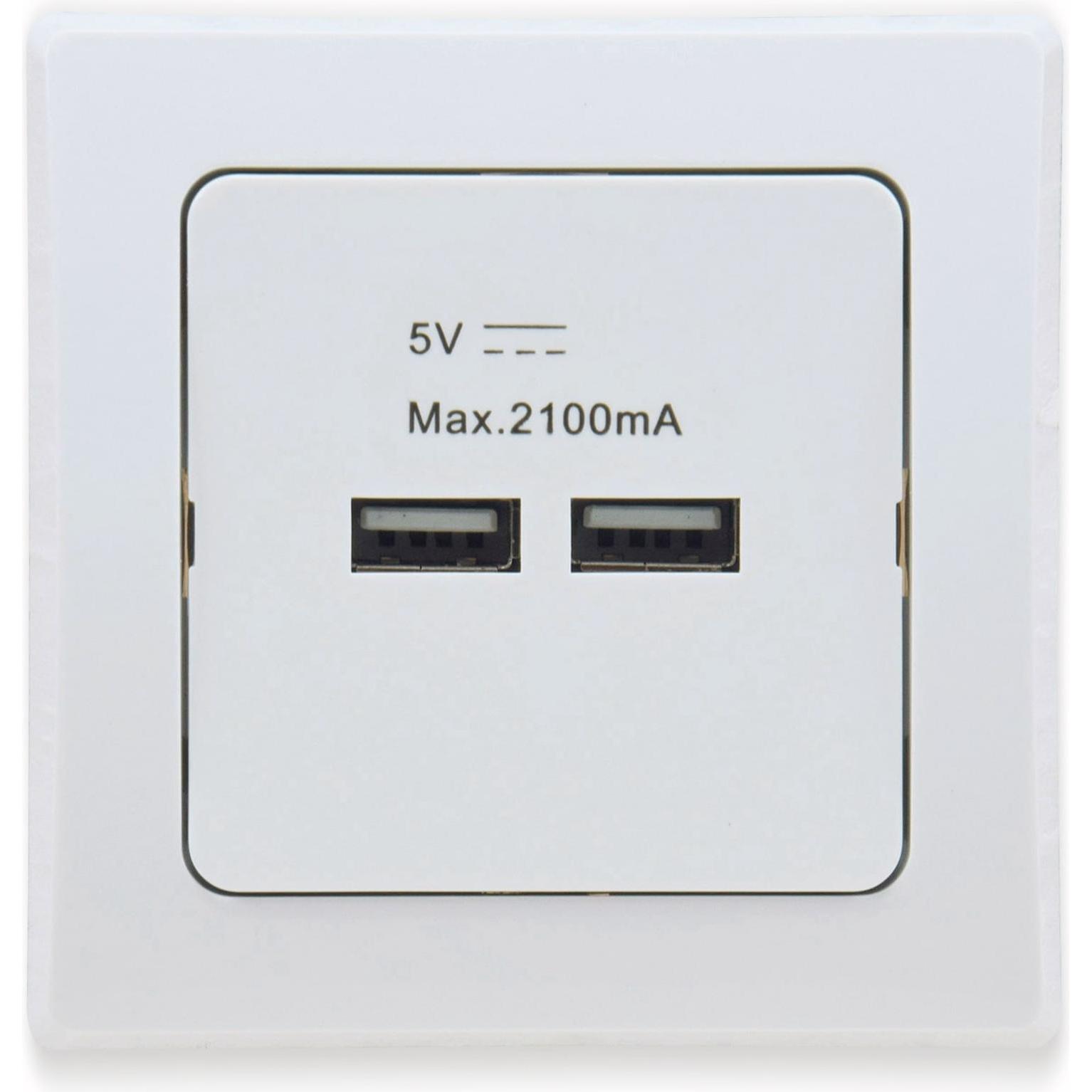 Chilitec, Netzstecker + Netzkupplung, USB-Ladedose 2xUSB, 2A, 10A/250V, mit 1-fach-Rahmen