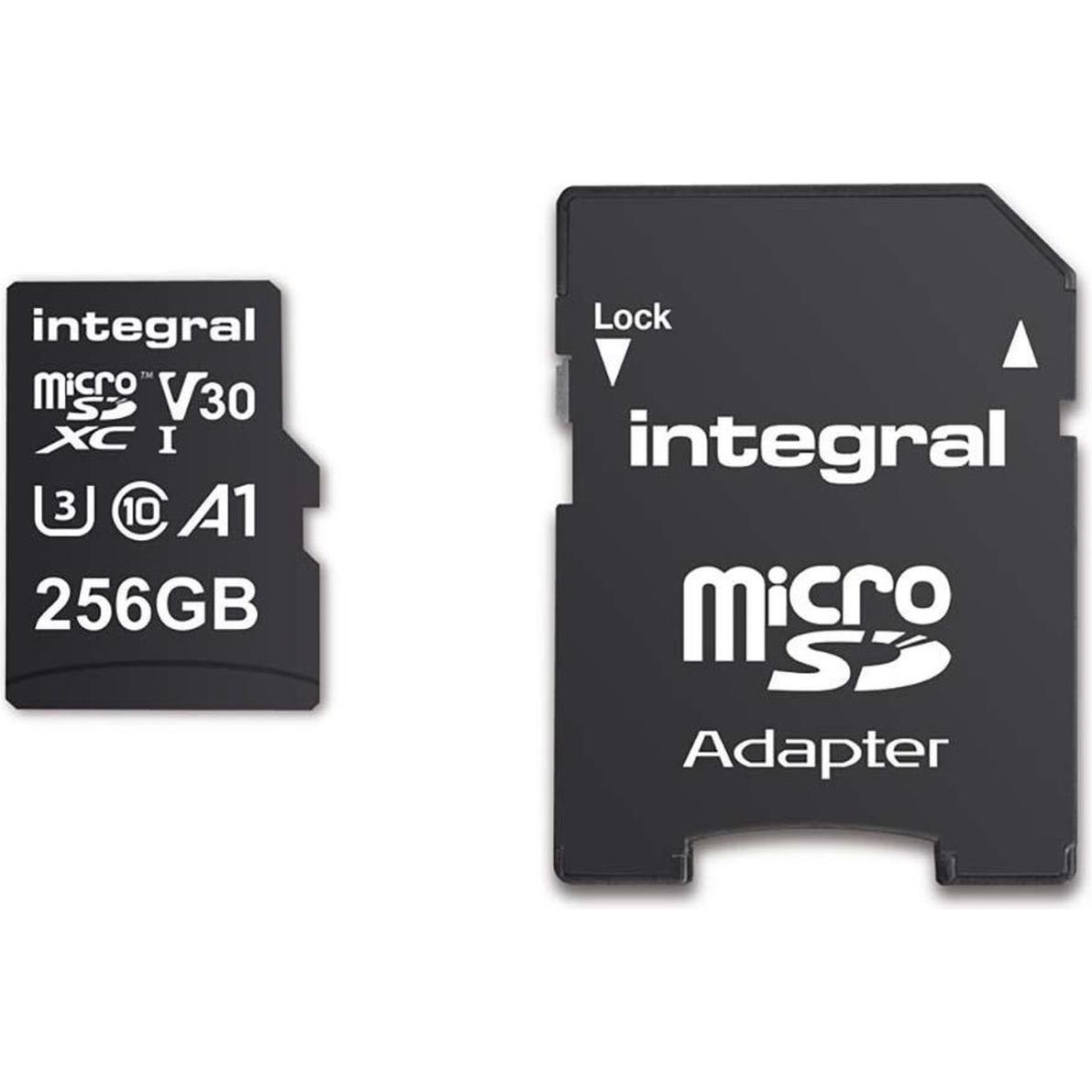 Integral INMSDX256G-100V30 256GB MICRO SD CARD MICROSDXC UHS-1 U3 CL10 V30 A1 FINO A 100MBS IN LETTURA 45MBS (256 GB, microSDXC, U3, UHS-I), Scheda di