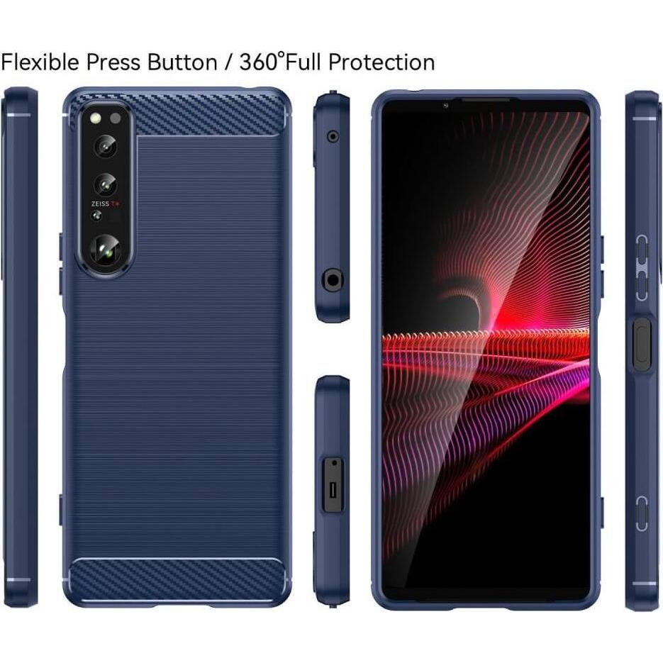 Thumbnail - Cover-Discount Sony Xperia 1 IV - Metall Carbon Look Hülle blau (Sony Xperia 1 IV), Smartphone Hülle, Blau