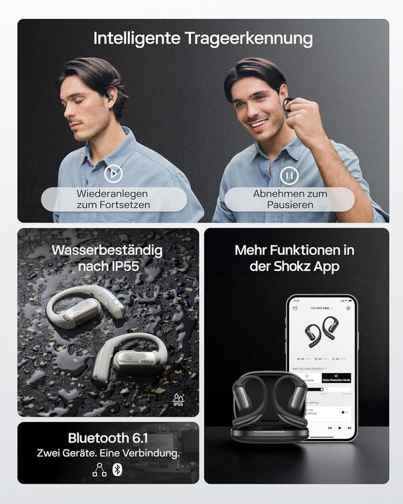 Produktbild Shokz OpenFit Pro Open-Ear-Kopfhörer mit Geräuschreduzierung (ANC, Keine Geräuschunterdrückung, 50 h, Kabellos)