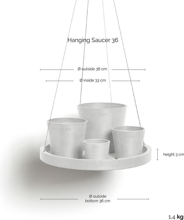 Actual product image Ecopots Hanging Saucer 36 White Grey