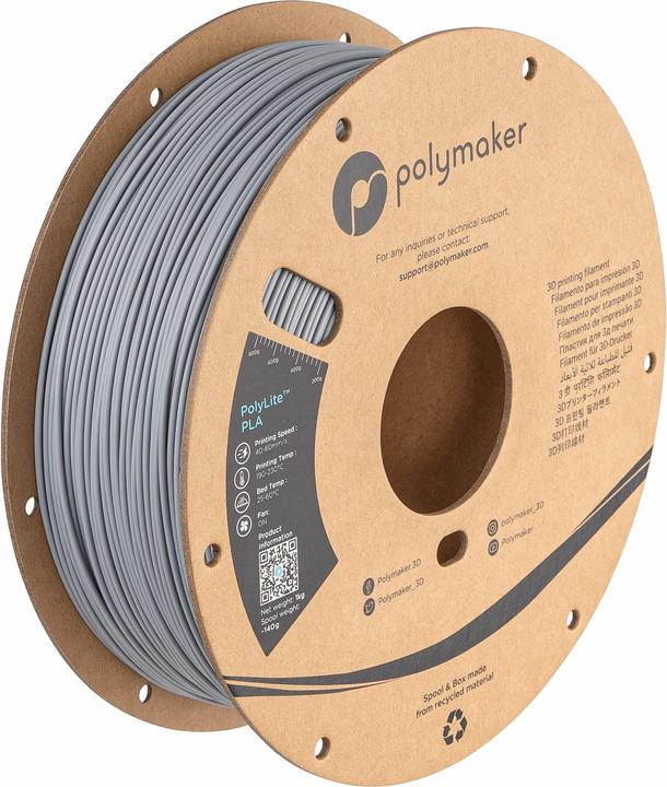 Polymaker PolyLite PLA V2 - Grijs - 1,75 mm (PLA, 1.75 mm, 1000 g, Grijs)