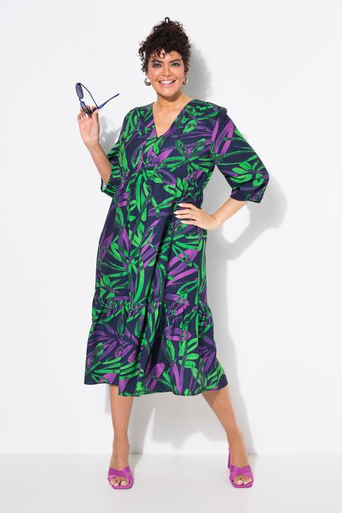 Actual product image Ulla Popken Contrast Color 3/4 Sleeve A-Line Dress (60)