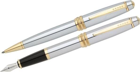Image du produit Cross Parure de stylos Bailey Medalist Stylo bille + Stylo plume chrome brillant/or (Chrome brillant avec applications dorées, 1 x)