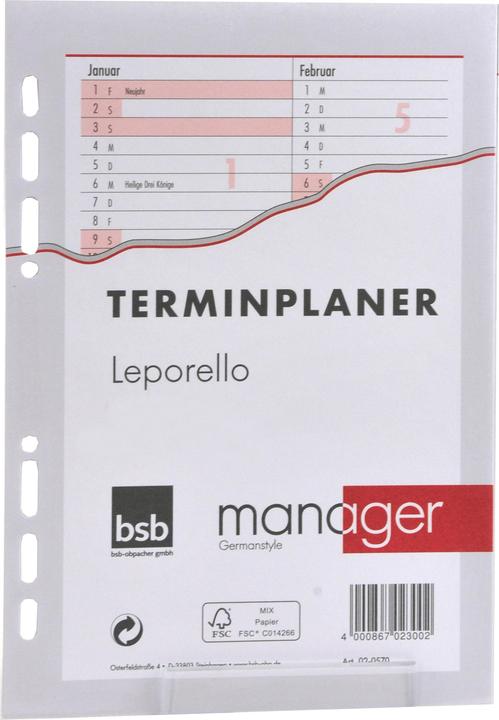 Actual product image BSB-Obpacher Folding Calendar A5 Year Overview (A5)