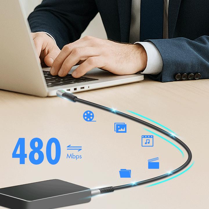 Produktbild LogiLink USB 2.0 Type-C-Kabel, C/M zu C/M, 480 Mbit/s, 100W, LED, Nylon, Metal, schwarz, 0,5 m (0.50 m, USB 2.0, 100 W)