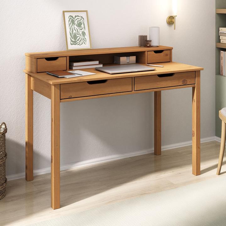 Image du produit IDIMEX Schreibtisch RAUL mit 4 Schubladen aus Massivholz – Eiche/Weiss