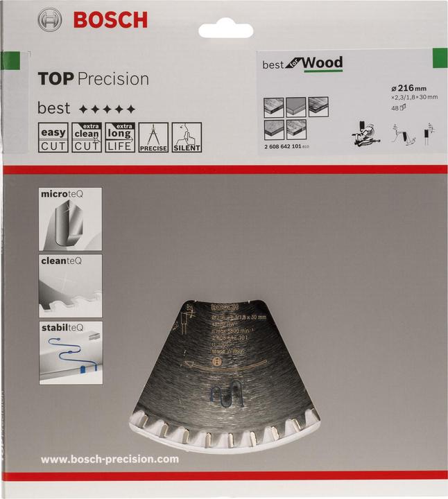 Produktbild Bosch Professional Zubehör Kreissägeblatt Top Precision Best for Wood, 216 x 30 x 2,3 mm, 48