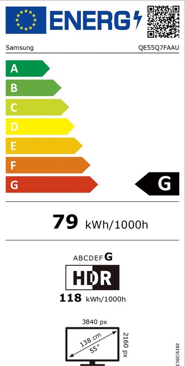 Etichetta energetica Samsung QE55Q7F (55", Q7F, QLED, 4K, 2025)