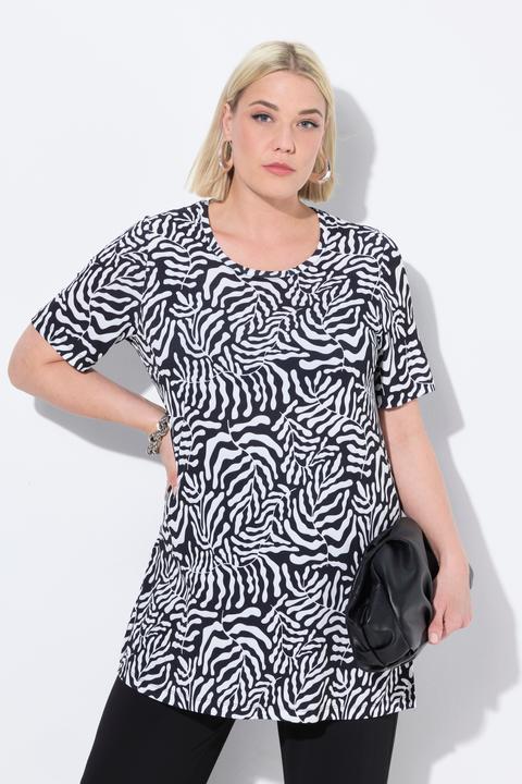 Actual product image Ulla Popken Matte Jersey Short Sleeve Leaf Print Tunic (68)
