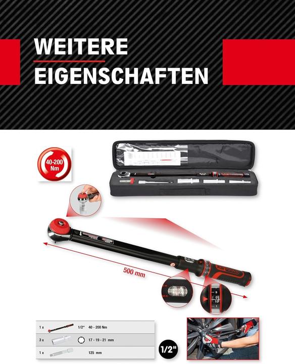 Image du produit KS Tools 1/2 ERGOTORQUE 40-200 Drehmomentschlüssel-Satz 5-tlg (1/2", 40 - 200 Nm)