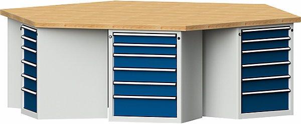 Actual product image Anke Hexagonal group workbench, 6 cabinets, 6 drawers each, solid beech worktop. (234 cm, 270 cm)