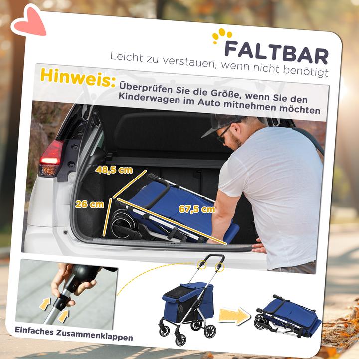 Actual product image PawHut Hundewagen Polyester, Aluminium Blau (Cat, Dog, Foldable, Washable)