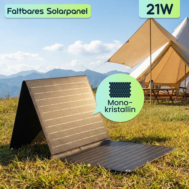 Actual product image Ideoon Mobiles Powerstation Set 88,8Wh mit 21W Solarpanel faltbar, 230V Steckdose, 100W, USB-C PD 65W (88.80 Wh, 1.10 kg)