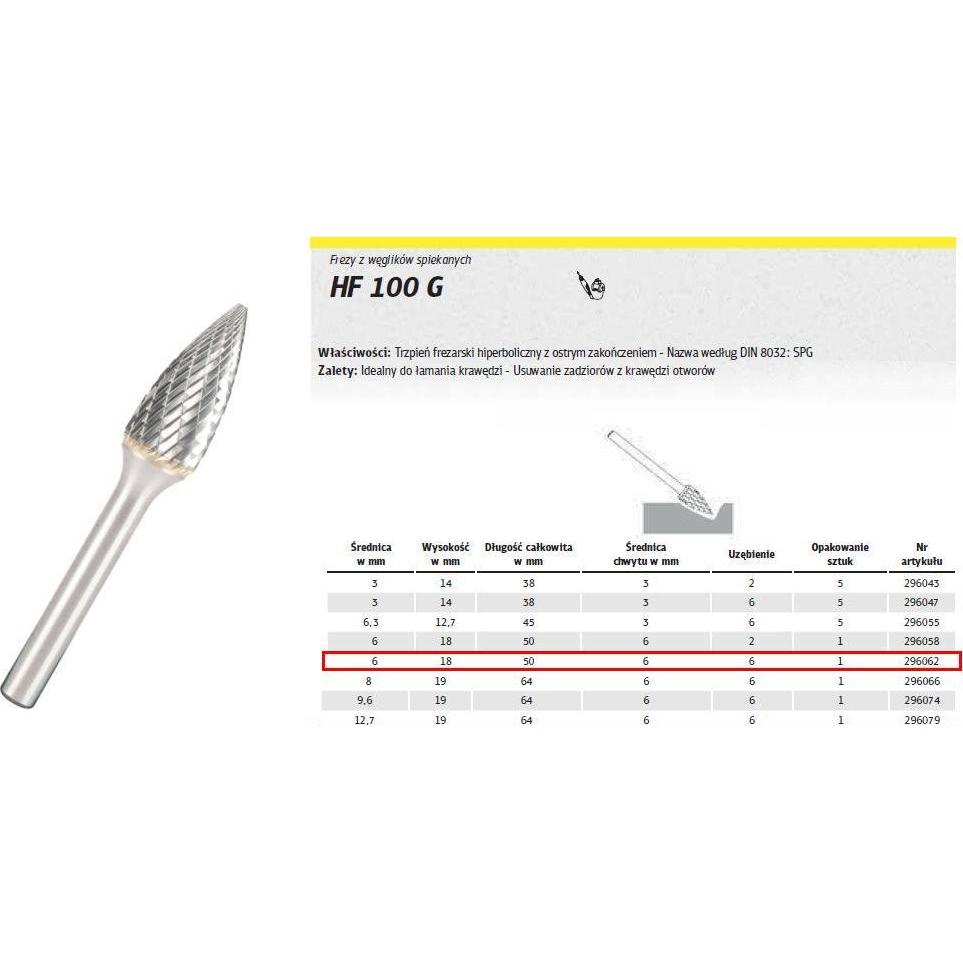 Klingspor, Fräser, HF 100 G - Fräser 6 mm