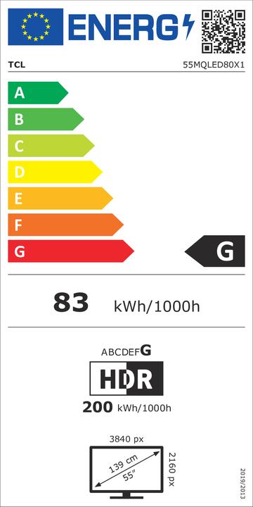 Energie-Label TCL 55MQLED80 (55", LED, 4K, 2023)