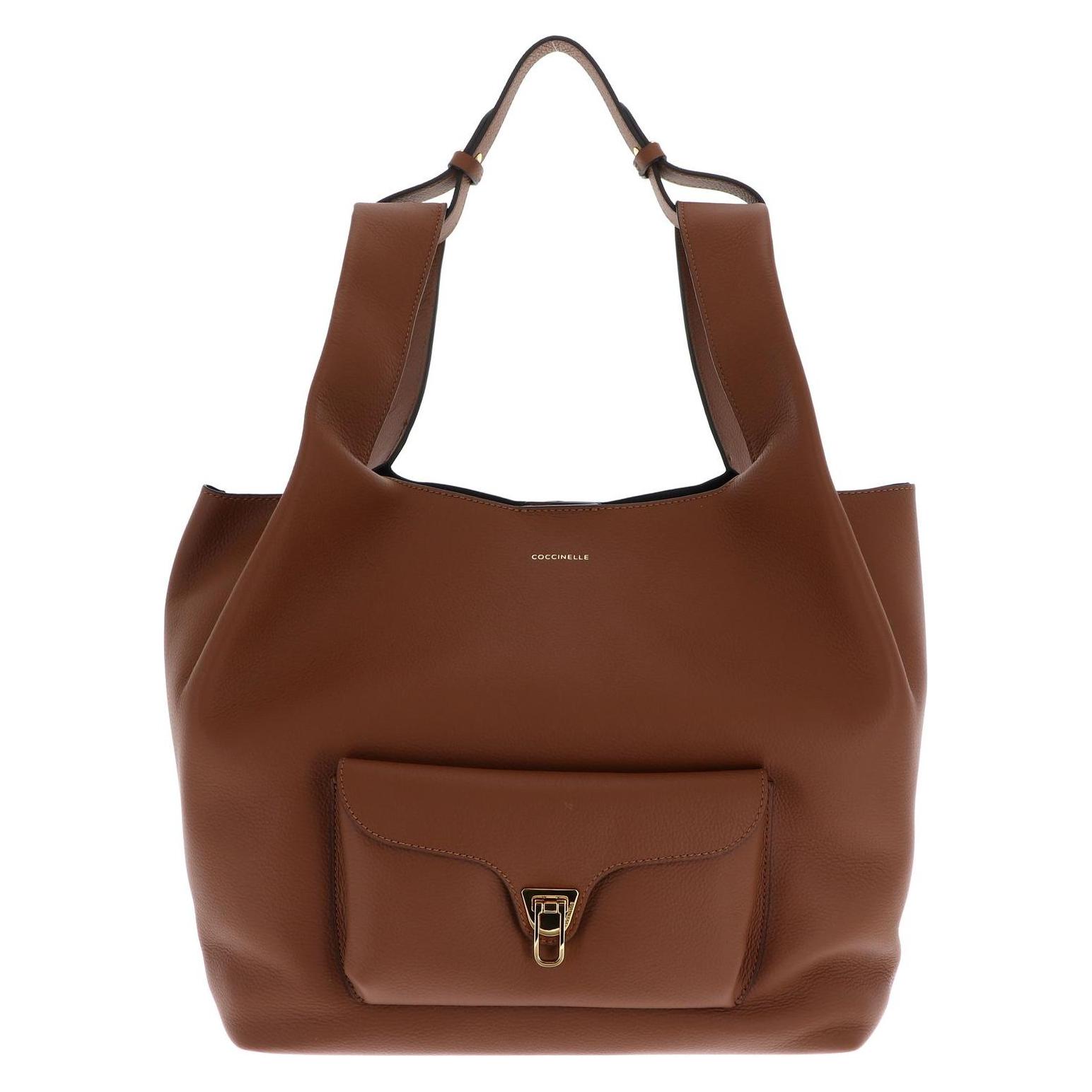 Coccinelle, Damen, Handtasche, Beat Shopping Double Grainy Leather Handbag, Braun