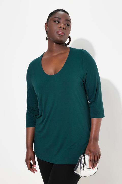 Produktbild Ulla Popken Shirt, tiefer Rundhalsausschnitt, 3/4 Arm (42, 44)