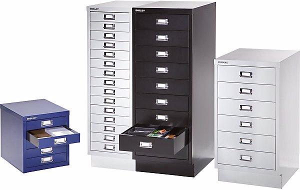 Actual product image Bisley MultiDrawer™ 39 series, with plinth, A3, 9 drawers, light grey, black.