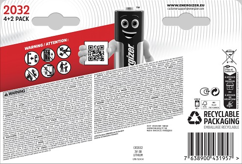 Produktbild Energizer Knopfzelle 2032 (6 Stk., CR2032, 235 mAh)