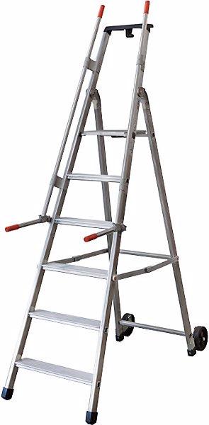 Immagine prodotto Facal Scala mobile per magazzino e per scaffali, con 2 corrimano e rotelle, 6 gradini (Scaletta per scaffali)