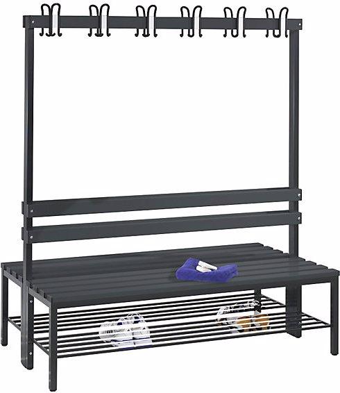 Actual product image C+P BASIC cloakroom bench, double sided, hook rail, shoe rack, plastic, length 1500 (150 cm, 165 cm)