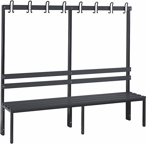 Actual product image C+P BASIC cloakroom bench, single sided, hook rail, plastic, length 1960 mm, black (196 cm, 165 cm)