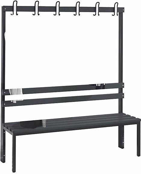 Actual product image C+P BASIC cloakroom bench, single sided, hook rail, plastic, length 1500 mm, black (150 cm, 165 cm)