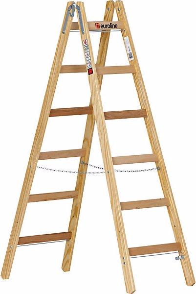 Actual product image Euroline Wooden rung ladder, with bucket hook, 2 x 6 rungs. (Stepladder, 200 cm)