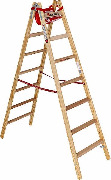 Immagine prodotto Euroline Scala in legno con comodi pioli larghi, salita su ambo i lati, 2 x 7 pioli. (Scala doppia, 200 cm)