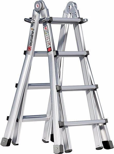 Immagine prodotto Euroline Scala telescopica in alluminio, con montanti telescopici, 4 x 4 pioli. (Scaletta multiuso, 410 cm)