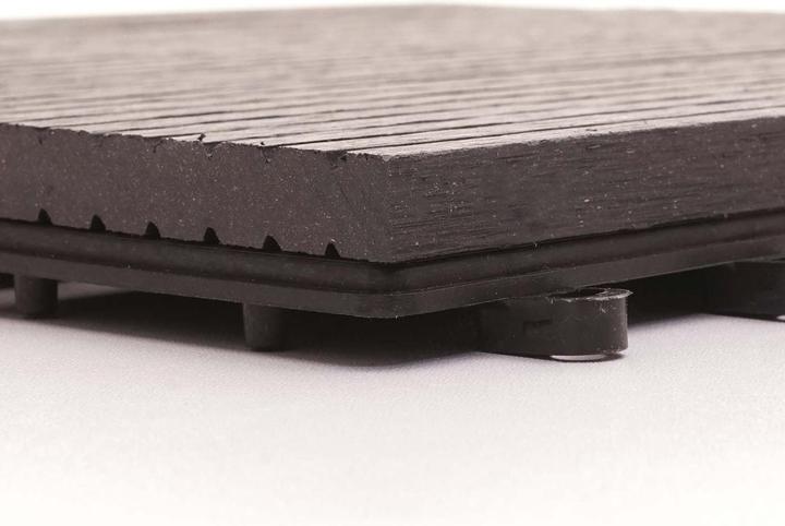 Produktbild Swisshandel24 WPC Bodenfliese Rhone + Abschluss, Holzoptik Balkon/Terrasse, 11x je 30x30cm = 1qm Premium anthraz (11 x, 30 x 30 cm)