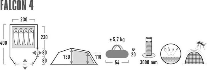 Produktbild High Peak Tunnelzelt Zelt Falcon 4,grün/rot, Modell 2023, mit Vorbau für Gepäck (Tunnelzelt, 5.90 kg, 4 Personen)