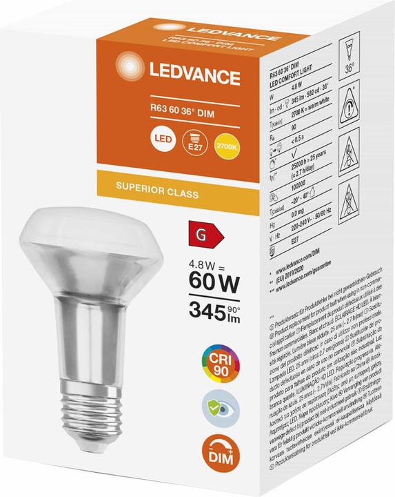 Produktbild Ledvance LED Comfort R63 36° 345lm 4,8W/927 (60W) E27 daempbar (E27, 345 lm)