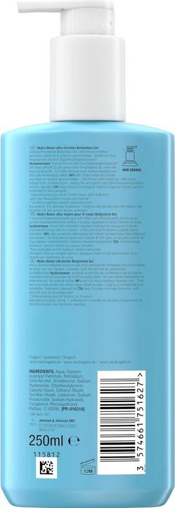 Valeurs nutritives et ingrédients Neutrogena Hydro Boost (Lotion pour le corps, 250 ml)