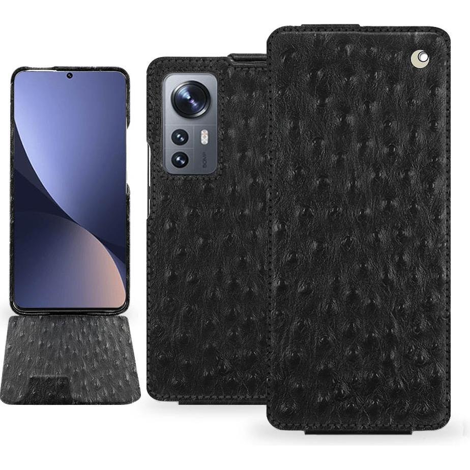 Noreve Lederschutzhülle vertikal (Xiaomi 12 Pro), Smartphone Hülle, Schwarz