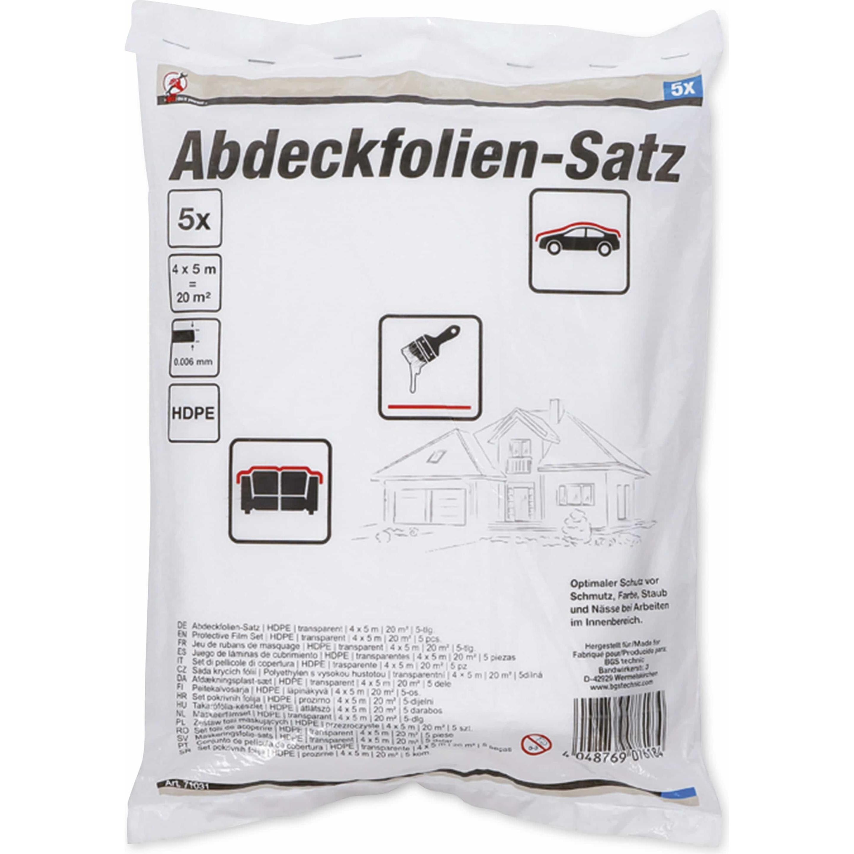 Thumbnail - BGS, Abdeckplane, Abdeckfolien-Satz HDPE transparent 4 x 5 m 20 m² 5-tlg. (4 x 5 m)