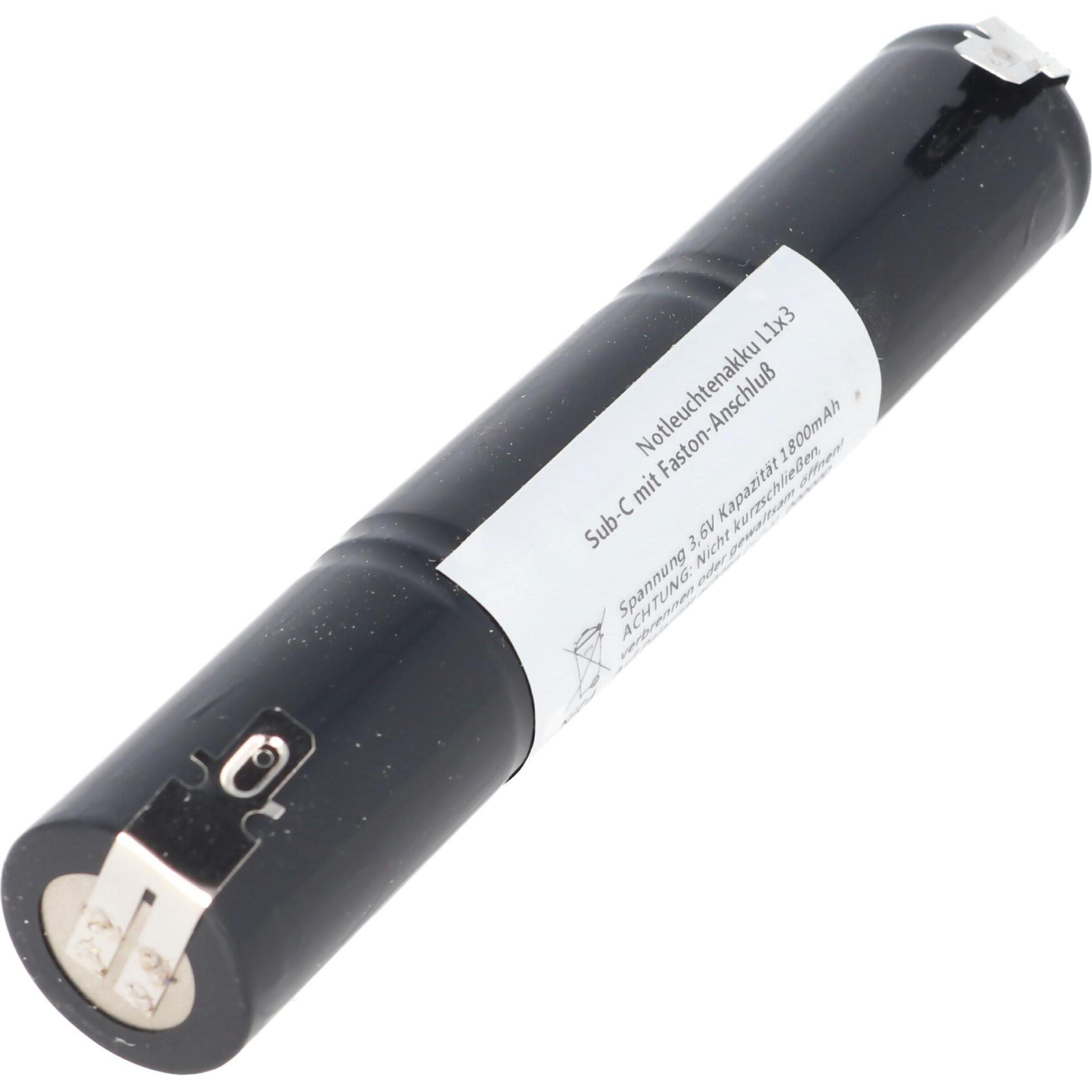 AccuCell Notleuchtenakku L1x3 Sub-C (1 Stk., 1800 mAh, Ladegerät ohne Akku), Akku Ladegerät
