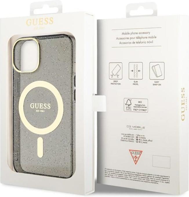 Produktbild Guess GUHMP14MHCMCGK iPhone 14 Plus 6.7" black/black hardcase Glitter Gold MagSafe (Apple iPhone 14 Plus)