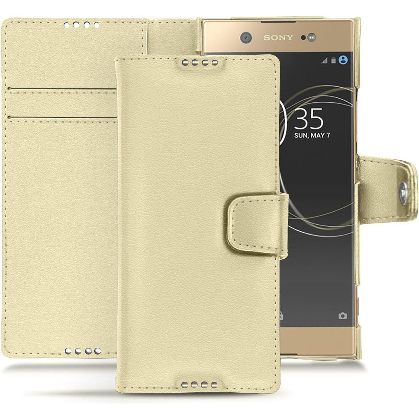 Noreve Lederschutzhülle Wallet (Sony Xperia XA1 Ultra), Smartphone Hülle, Beige