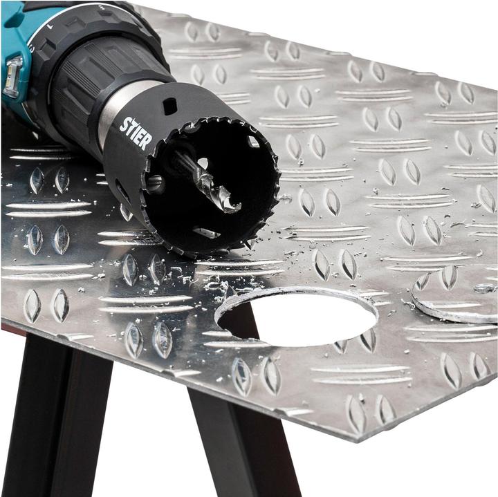 Produktbild Stier Lochsägen-Set HSS-Co8 Bimetall, 44mm Schnitttiefe, 14-teilig (20, 22, 25, 32, 35, 40, 44, 51 (20 mm, 22 mm, 25 mm, 32 mm, 35 mm, 40 mm, 44 mm, 51 mm, 60 mm, 68 mm, 76 mm)