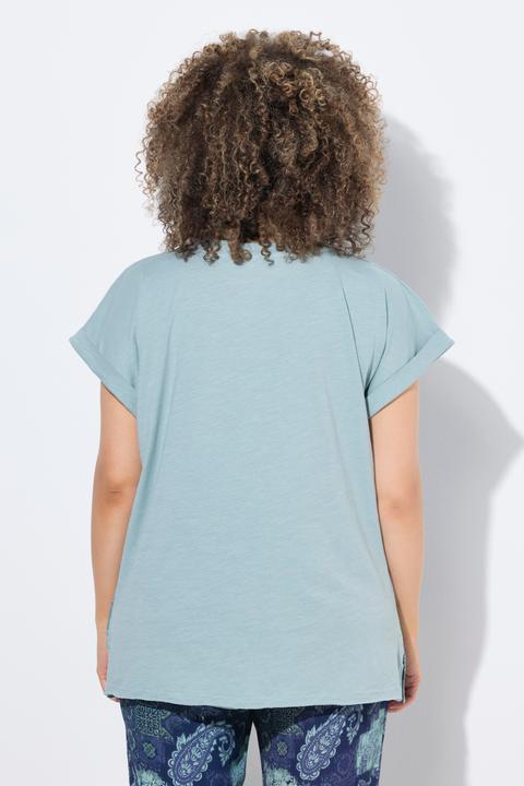 Actual product image Ulla Popken Textured Paisley Motif Cap Sleeve Tee (58)