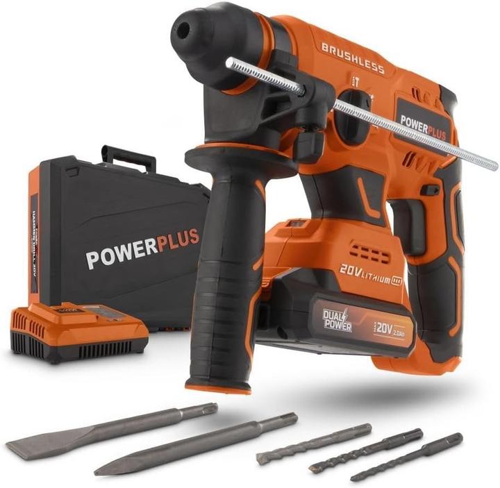 Produktbild Powerplus Dual Power Bohrhammerl set 20V- inkl. Akku 20V 2.0Ah und Ladegerät - 5 Acc.