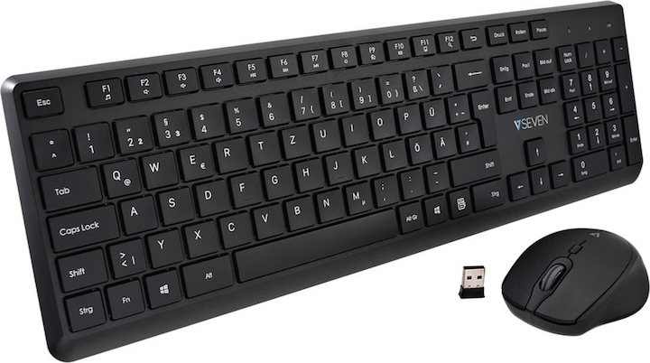 V7 Tastiera Mouse Pro Senza Fili De Qwertz Tedesco Con Tasti Laserati (DE, Senza fili)
