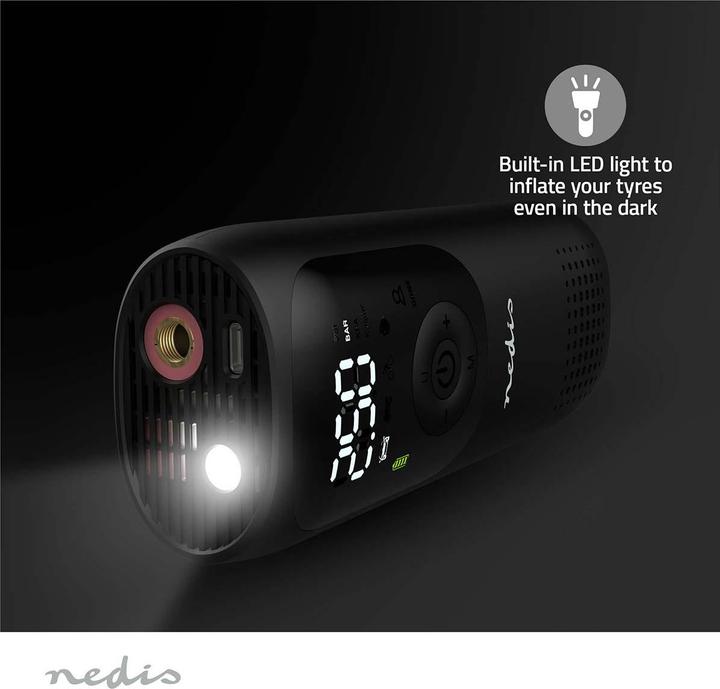 Produktbild Nedis Wiederaufladbarer Luftkompressor - 0.1-150 psi - Dunlop-Ventil - Betriebsarten: Auto/Motorrad/