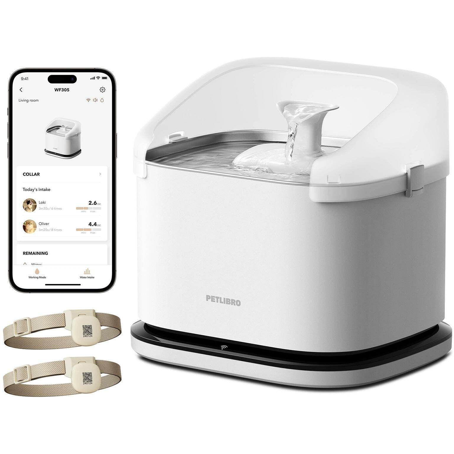 Petlibro Bianco Fontana Intelligente Rfid Dockstream (300 Cl), Ciotola Mangime + Dosatore