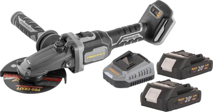 Produktbild Procraft Industrial AG125Cbb Akku Flachkopf Winkelschleifer 20 V 125 mm Brushless + 2x Akku 2,0 Ah (125 mm)