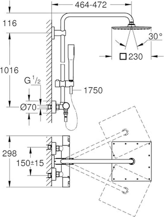 Produktbild Grohe Vitalio Joy Duschsystem Duschsystem mit Thermostatbatterie für die Wandmontage
