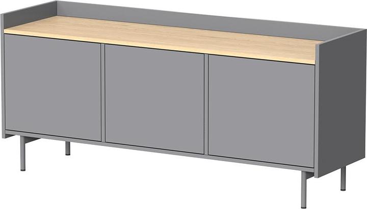 Vichy Lowboard Velina, Grau/Eiche, 140 x 63 cm mit 3 Türen