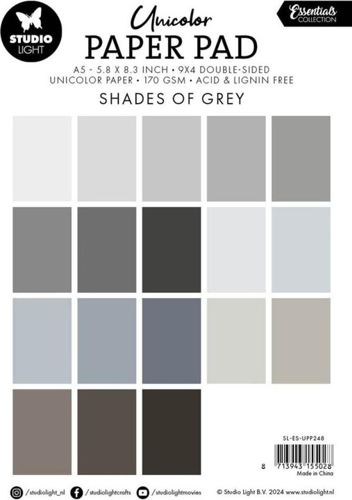 Valori nutrizionali e ingredienti art by marlene Unicolor Tampone di carta "Shades of Grey" 36 Foglie Essentials (18 g/m², 36 x)